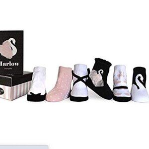 Trumpette Harlow Pink Black White Ballet Swan Pastel Girls (Set of 6) 0-12M